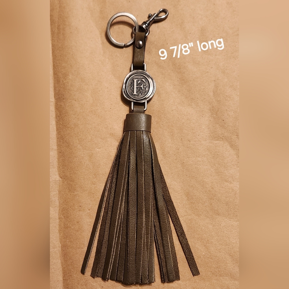 Olive Green Geuine Leather Fierenze Bella Handbag Tassel With Keychain Intial F
